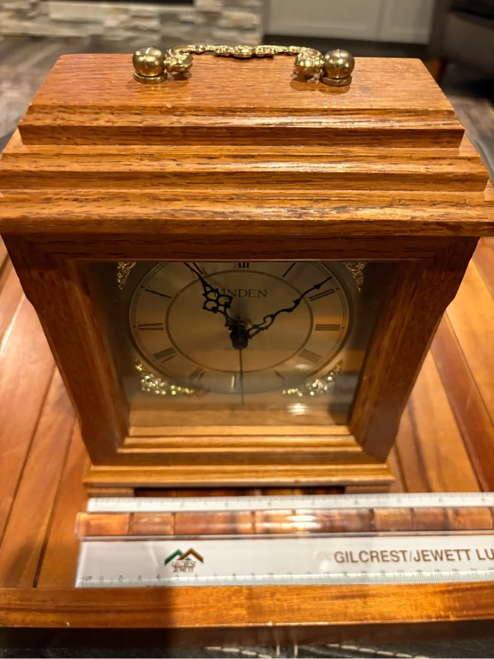 Linden Westminster Solid Oak Wood Mantle Clock with Chimes Battery Powered